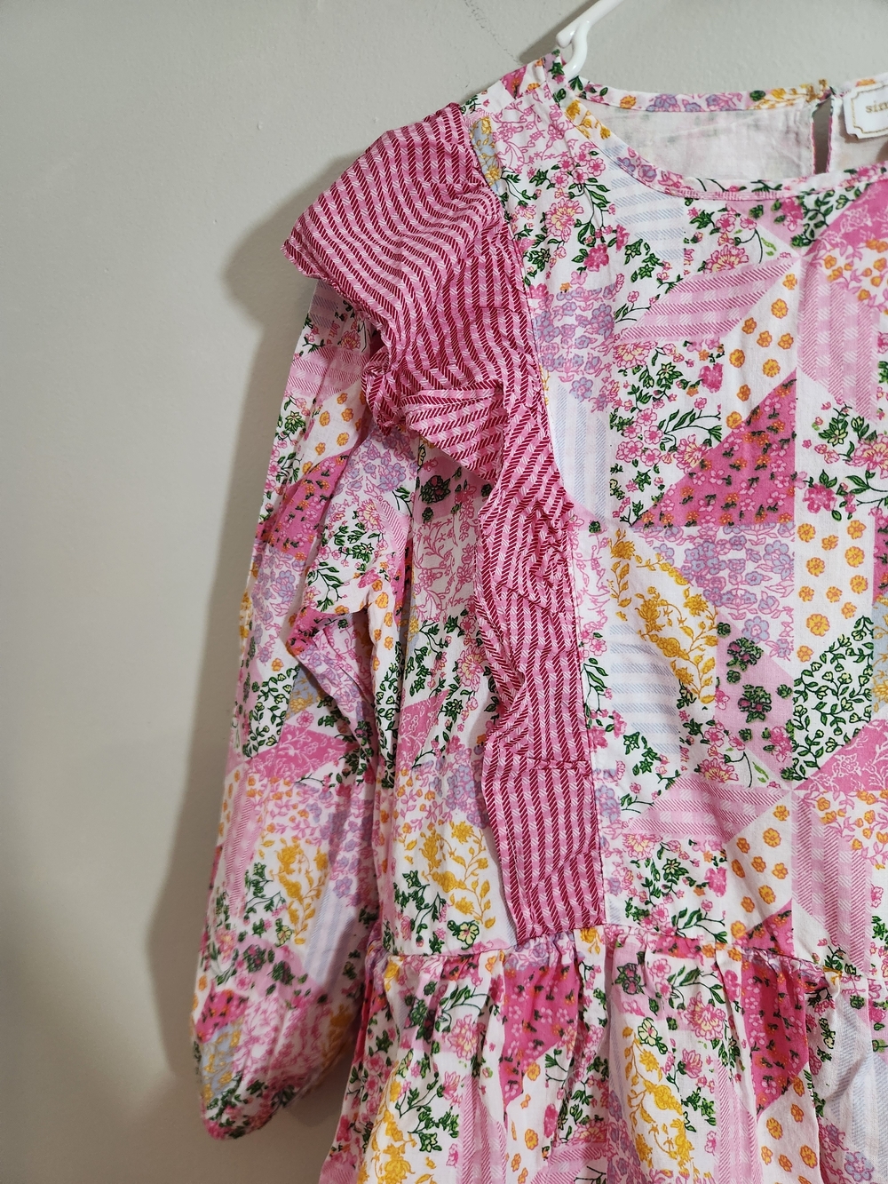 Simply Southern Patchwork Maxi Dress Cottagecore Long Sleeve Pink  Tiered Ruffle - Picture 4 of 8